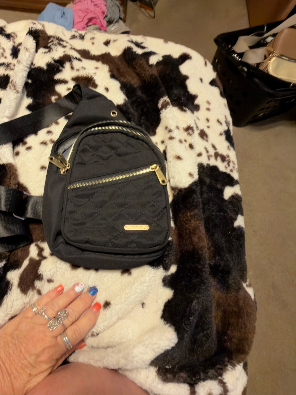 Quilted Black Crossbody Sling Bag with Gold Hardware